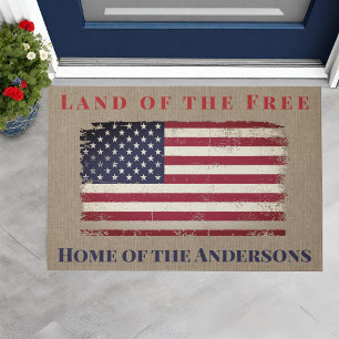 Land of the Free American Flag Personalized Doormat