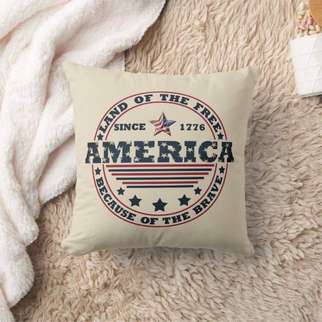 Land Of The Free Because Of The Brave 4th of july Throw Pillow (Blanket)