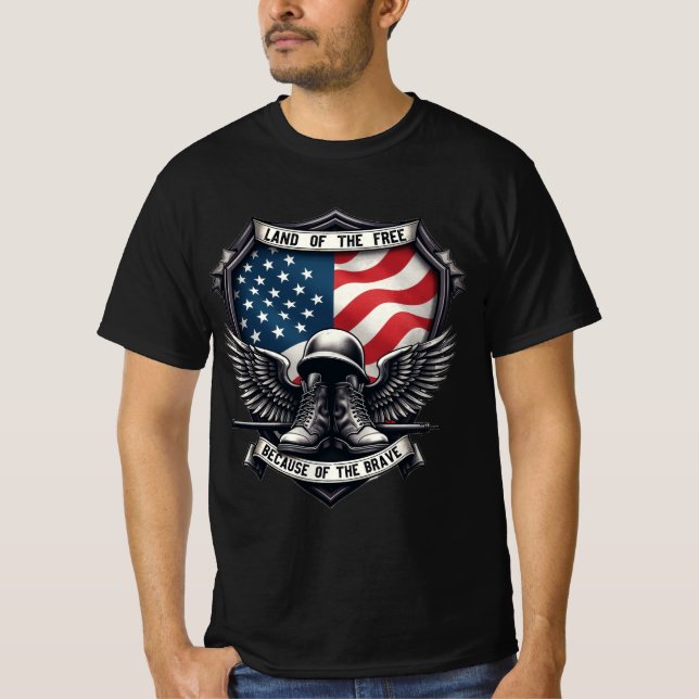 Land of the Free Because of the Brave Patriotic  T-Shirt (Front)