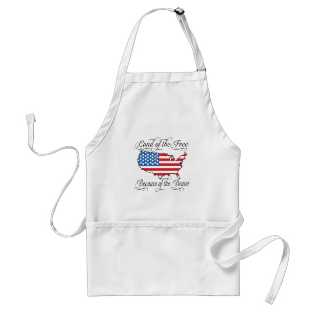 Land of the Free because of the Brave Patriotic US Adult Apron (Front)