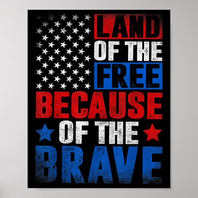 Land Of The Free Because Of The Brave Usa Flag Poster (Front)
