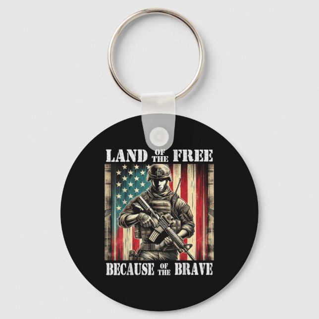 Land Of The Free Brave Military Veterans Day Memor Keychain (Front)