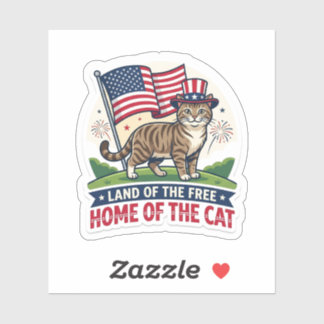 Land of the Free Home of the Cat Patriotic Top Hat Sticker