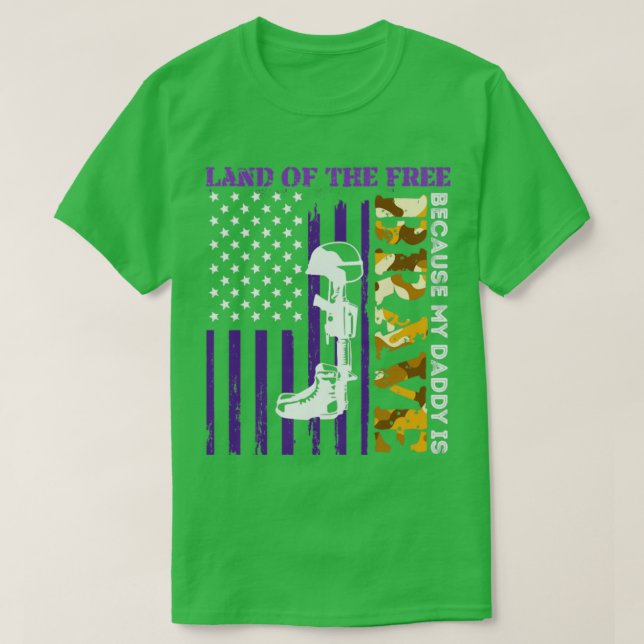 Land Of The Free My Daddy Is Brave Purple Up Milit T-Shirt (Design Front)