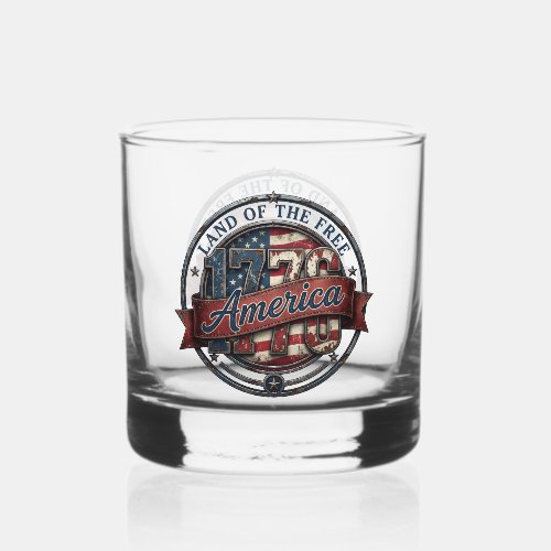 Land of the Free Patriotic Americana Emblem Design Whiskey Glass