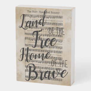 Land of the Free Star-Spangled Banner Wooden Box Sign