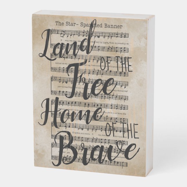 Land of the Free Star-Spangled Banner Wooden Box Sign (Angled Vertical)