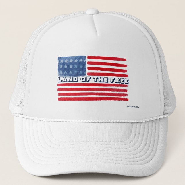 Land of the Free Trucker Hat - USA Flag Cap (Front)