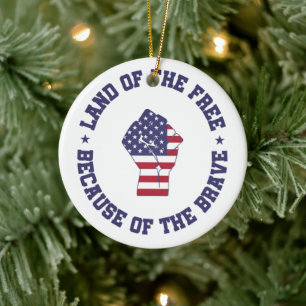 Land of the free USA Flag Patriotic  Ceramic Ornament