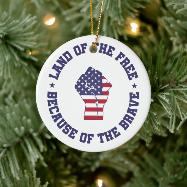 Land of the free USA Flag Patriotic  Ceramic Ornament (Tree)