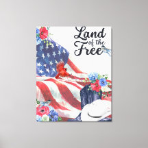 Land of the Free Watercolor flag/Hat/Boots/Flowers