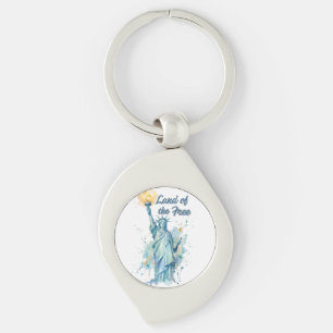 "Land of the Free - Watercolor Statue of Liberty P Keychain