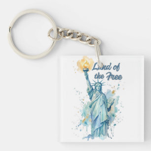 "Land of the Free - Watercolor Statue of Liberty P Keychain