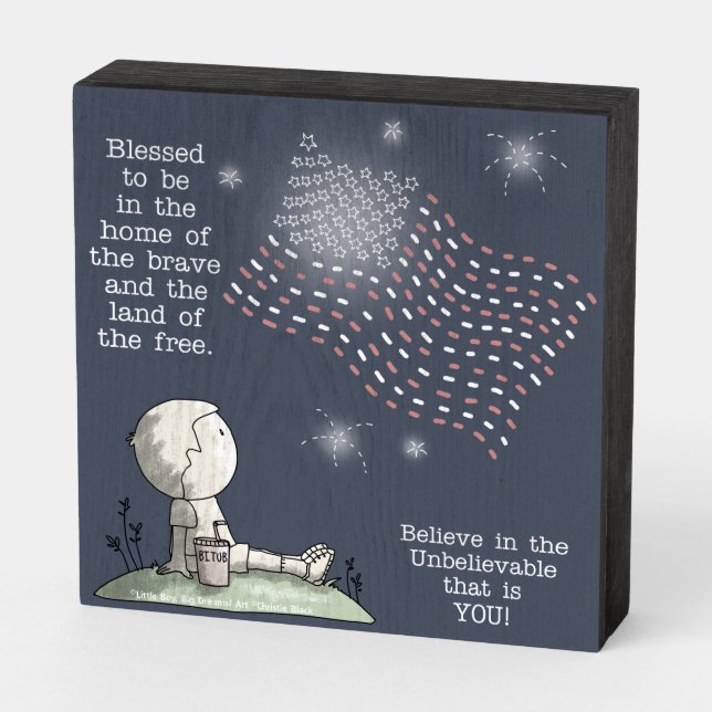 Land of the Free Wooden Box Sign (Angled Horizontal)