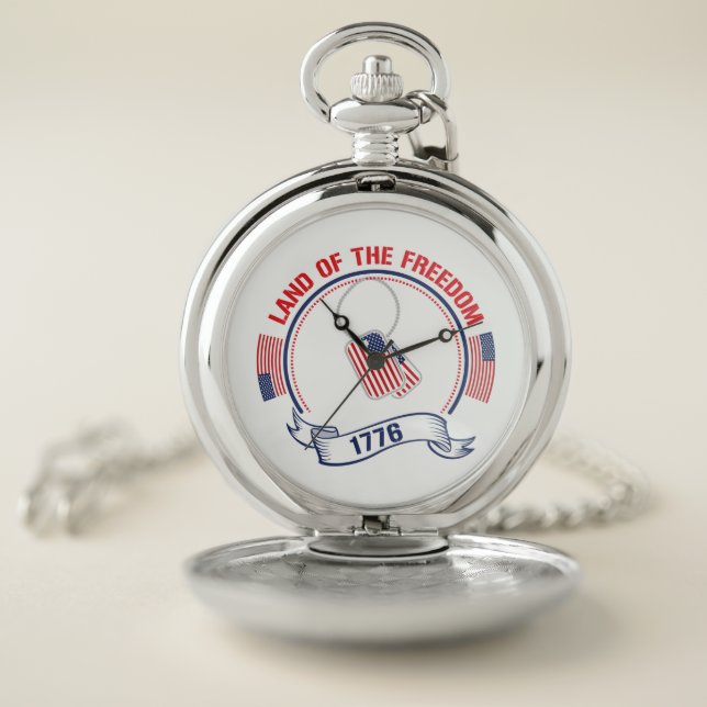 Land of the Freedom Usa American Flag Pocket Watch (Inside)