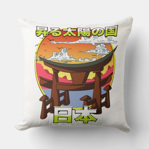 Land of the rising sun Japans Gate Torii Throw Pil Throw Pillow