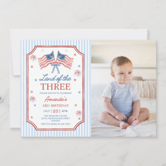 Land of the Three 4th July Patriotic 3rd Birthday Invitation