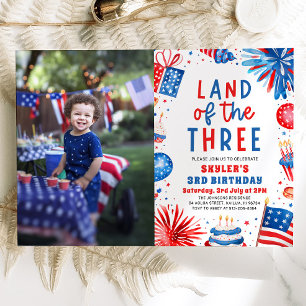 Land of the Three 4th July Patriotic 3rd Birthday Invitation