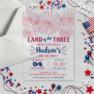 Land Of The Three! 4th Of July 3rd Birthday Party Acrylic Invitations