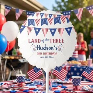 Land Of The Three! 4th Of July 3rd Birthday Party Balloon