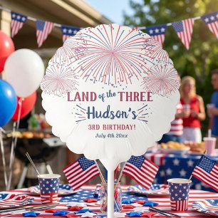 Land Of The Three! 4th Of July 3rd Birthday Party Balloon