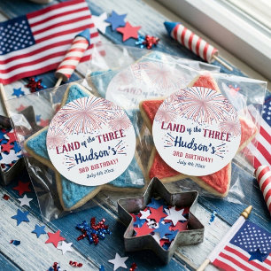 Land Of The Three! 4th Of July 3rd Birthday Party Classic Round Sticker
