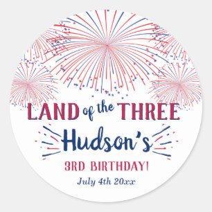Land Of The Three! 4th Of July 3rd Birthday Party Classic Round Sticker