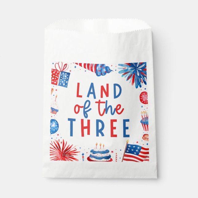 Land Of The Three 4th of July 3rd Birthday Party Favor Bag (Front)