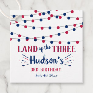 Land Of The Three! 4th Of July 3rd Birthday Party Favor Tags