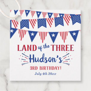 Land Of The Three! 4th Of July 3rd Birthday Party Favor Tags