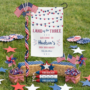 Land Of The Three! 4th Of July 3rd Birthday Party Garden Flag