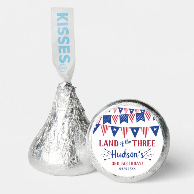Land Of The Three! 4th Of July 3rd Birthday Party Hershey®'s Kisses® (Front)