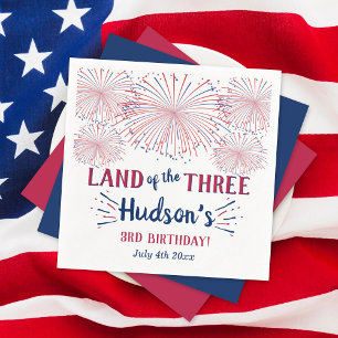 Land Of The Three! 4th Of July 3rd Birthday Party Napkins