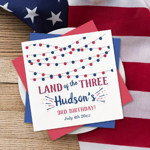 Land Of The Three! 4th Of July 3rd Birthday Party Napkins