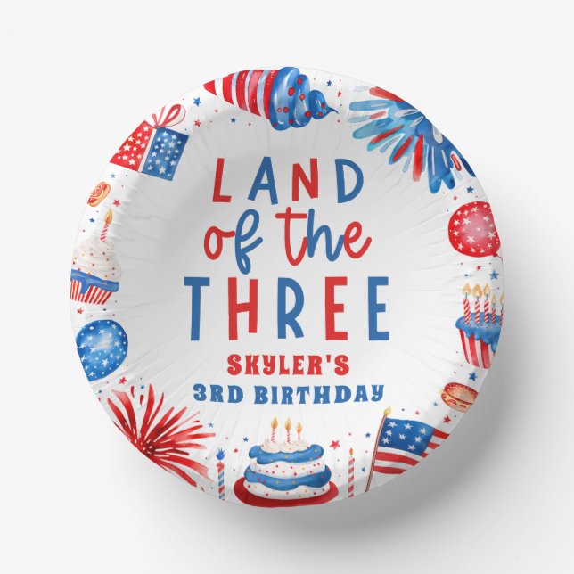 Land Of The Three 4th of July 3rd Birthday Party Paper Bowls (Front)