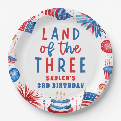 Land Of The Three 4th of July 3rd Birthday Party Paper Plates