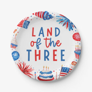 Land Of The Three 4th of July 3rd Birthday Party Paper Plates