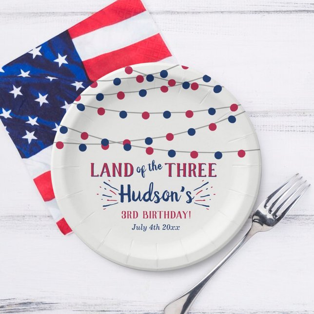 Land Of The Three! 4th Of July 3rd Birthday Party Paper Plates (Creator Uploaded)