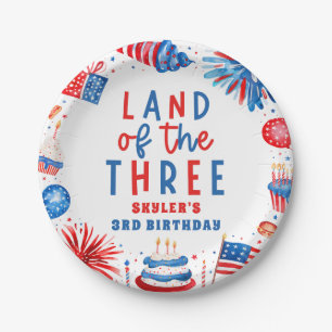 Land Of The Three 4th of July 3rd Birthday Party Paper Plates
