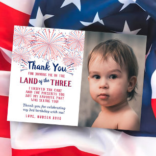 Land Of The Three Of July 3rd Birthday Photo Thank You Card