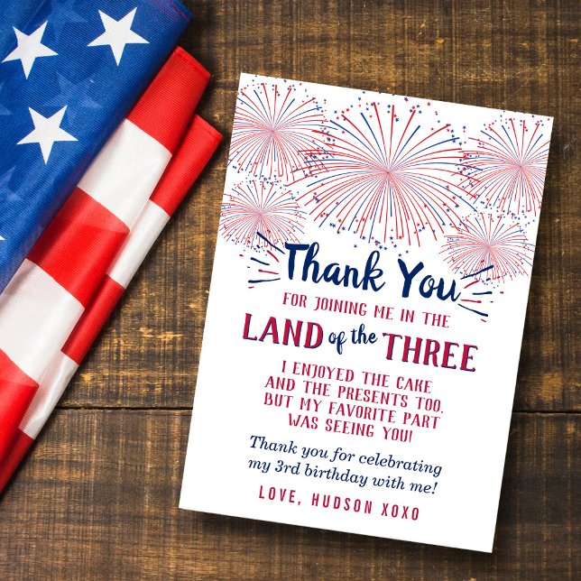 Land Of The Three Of July 3rd Birthday Thank You Card (Creator Uploaded)