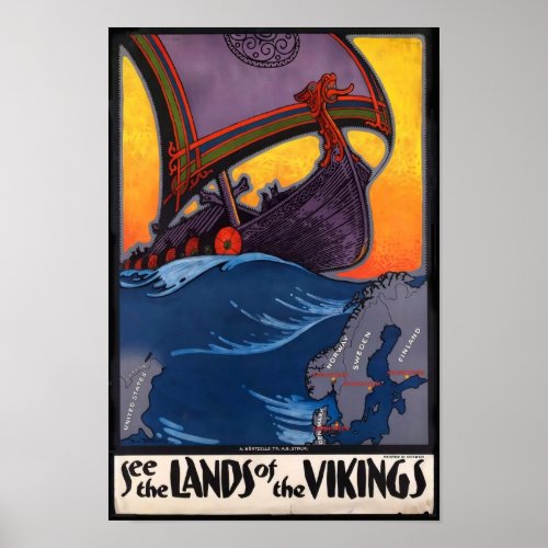 Land of the Vikings Vintage Poster
