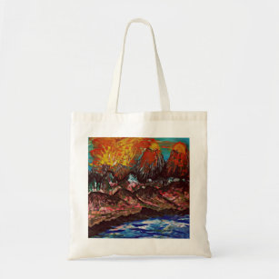 Land of the volcanoes tote bag