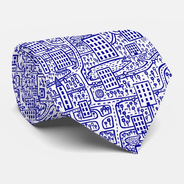 Land of Towers - Navy Blue on White Tie (Rolled)