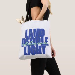 Land People Light   St Lucia Blue and Green Text Tote Bag