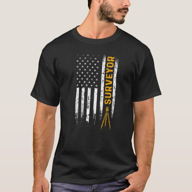 Land Surveying USA Flag  Surveyor  1 T-Shirt (Front)