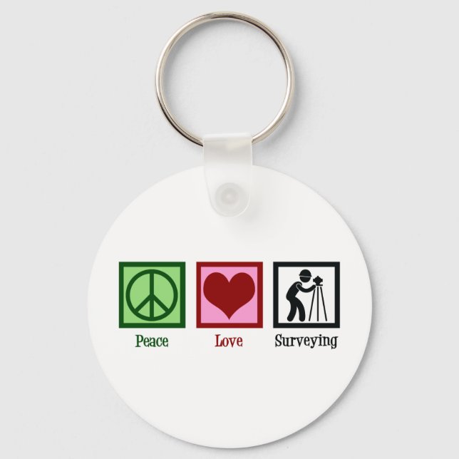 Land Surveyor Peace Love Surveying Company Keychain (Front)