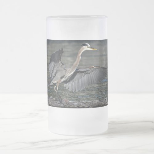 Landing Great Blue Heron Wildlife Bird Photo 3 Frosted Glass Beer Mug