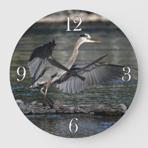 Landing Great Blue Heron Wildlife Bird Photo 3 Large Clock