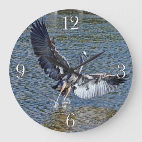 Landing Great Blue Heron Wildlife Bird Photo 4 Large Clock